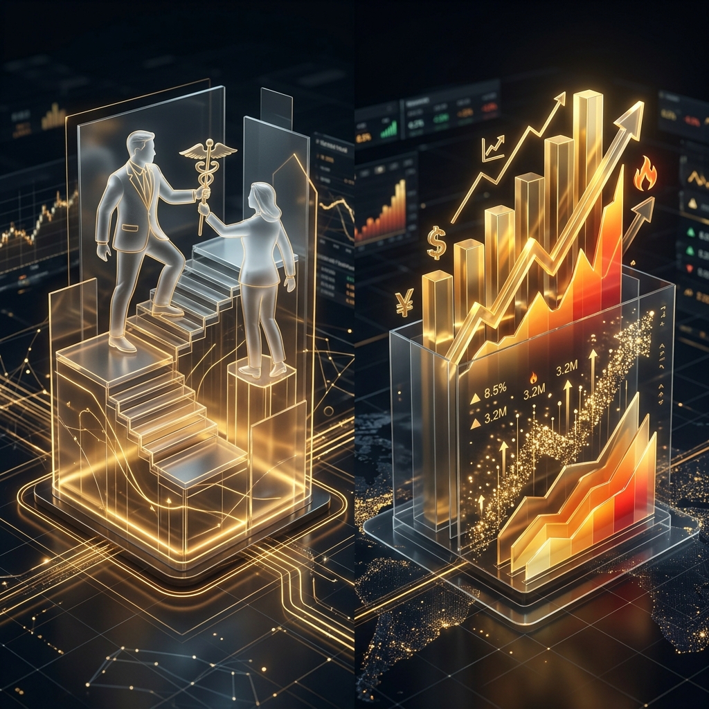 A 3D glassmorphism representation of the Federal Reserve Chair transition amid inflation spikes